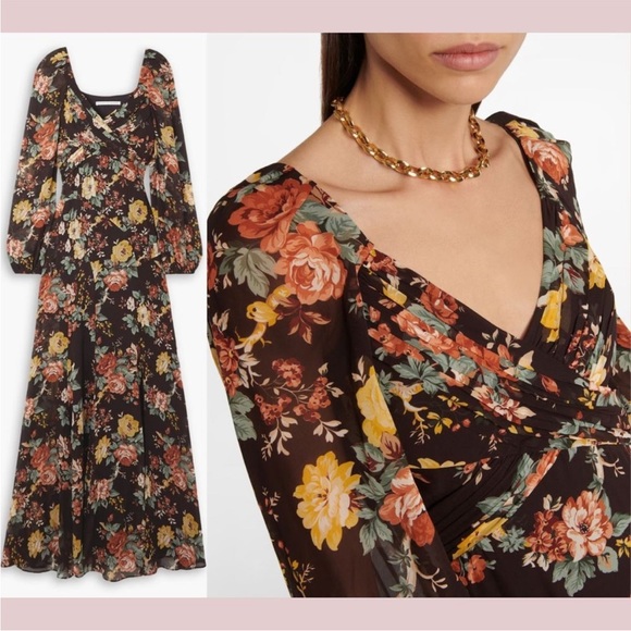 VERONICA BEARD Avani Floral Silk Chiffon Maxi Dress in Oxblood Multi Size 4 - Picture 3 of 15